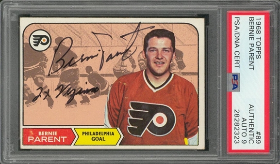 1968/69 Topps #89 Bernie Parent Signed and Inscribed Rookie Card – PSA/DNA MINT 9